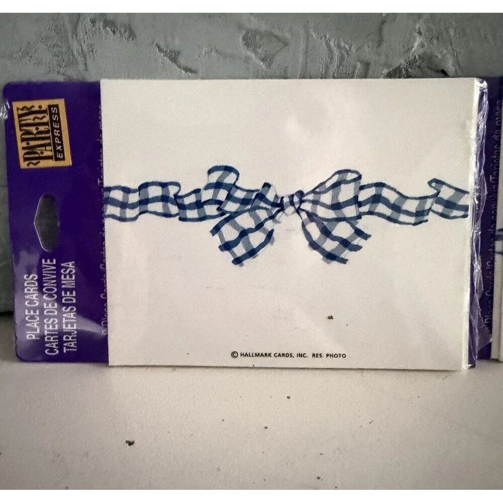 Hallmark Blue Gingham Bow Place Cards 3 Sets 8=24 Blue & White Bows NIP Vintage